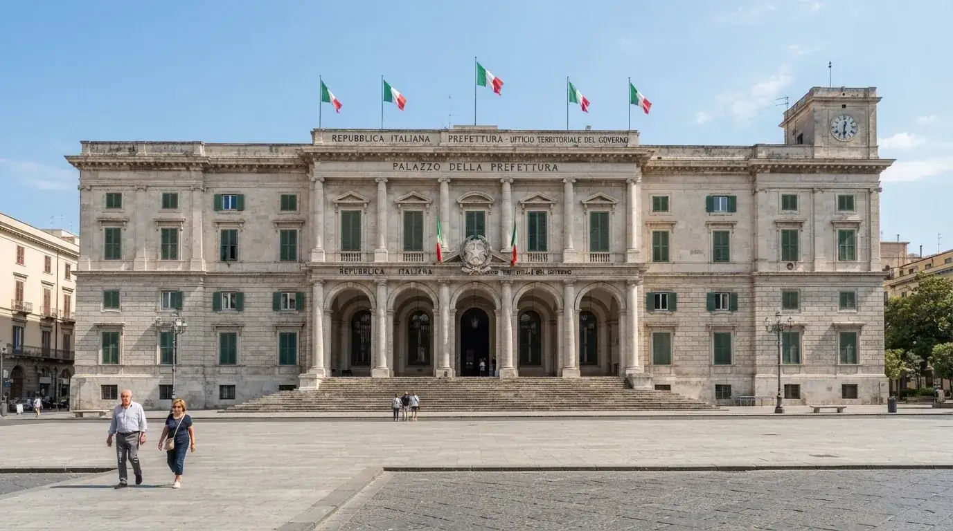 Palazzo istituzionale con bandiere al vento in una piazza soleggiata — casino com app iphone