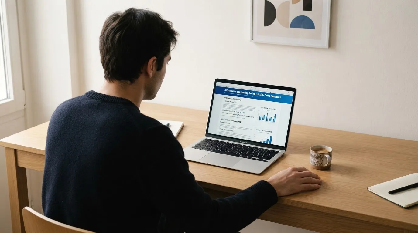 Persona davanti a un portatile che legge una pagina informativa sul gioco online in Italia — casinò non aams che accettano dogecoin