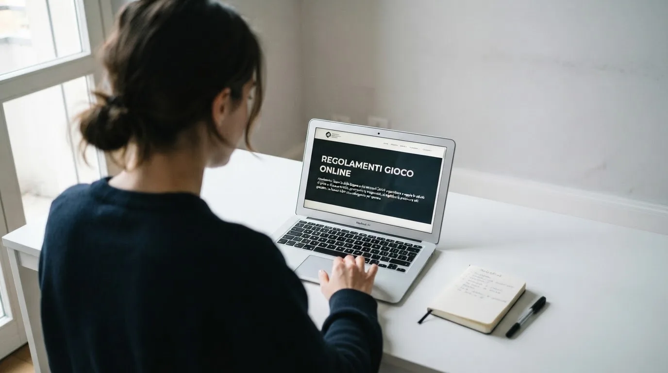Persona davanti a un portatile che legge una pagina informativa sul gioco online in Italia — casino online con bonus crab