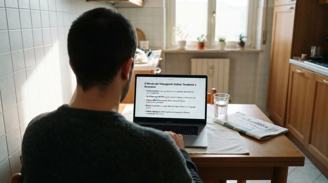 Persona davanti a un portatile che legge una pagina informativa sul gioco online in Italia — casino online senza registrazione